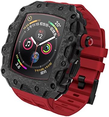 Dyizu Watch Band + Watch Case para Apple Watch 7 45mm SE 6 5 4 44mm Caixa de fibra de carbono Silicone Treça temperada