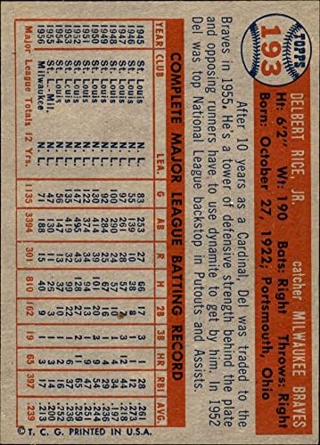 1957 Topps 193 Del Rice Milwaukee Braves nm Braves
