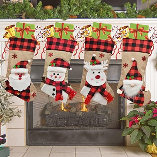 Sherrydc 4 PCs Christmas Stocking Classic 18 Grandes meias Papai Noel, boneco de neve, renas de personagens de natal.