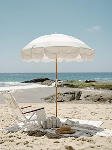 Business & Pleasure Co. Holiday Beach Blanket - Perfeito para a praia e piqueniques - toalha de praia de grandes dimensões com franja - macio 500 gsm algodão - Sage Capri Stripe