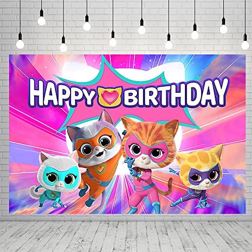 Superkitties Backdrop para Festas de Aniversário 59x38in Cat Banner para decoração de festa de aniversário do chá de bebê