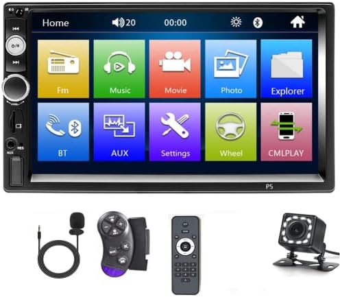 UNILOPSCI DUPL DIN CAR SELEO com Android Auto, Rádio Bluetooth Tela de toque de 7 polegadas FM MP5 Player Mirror Link/DVR/Aux