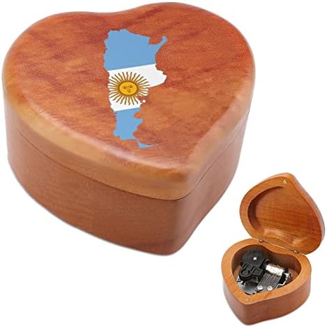 Argentina mapa de mapa de clockwork caixa de música vintage de madeira em forma de coração de madeira brinquedos de brindes de presentes