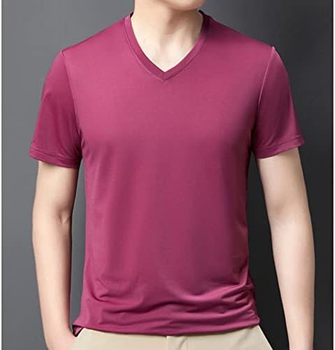 Camiseta atlética seca fria masculina tampas de decote em V camisetas respiráveis ​​de cor sólida com manga curta regular