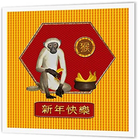 Macaco 3drose com bananas, sinal do macaco e feliz ano novo em chinês - ferro na transferência de calor, 10 por 10 polegadas, para material branco