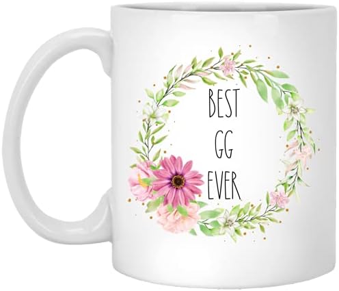 Boombar Best gg Ever Caneca - GG Flowers Caneca - Rae Dunn Style - Caneca de café personalizada personalizada - Presente