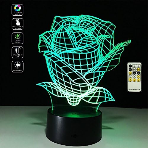 Deerbird® Rose Flower 3D Ilusão óptica Visualização Led Arte escultura Remoto Controle remoto Lâmpada Night Lights Com controle