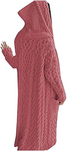 Suéter de malha de manga comprida feminina com capuz de capuz de inverno sólido espessura de inverno tops abertos botões de cardigã frontal solto lojas