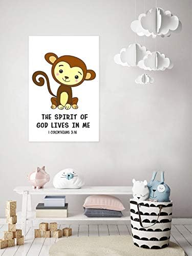 Campanha de Natal Funny Feia Feio O Espírito de Deus vive em mim Quotes Monkey Poster Bíblia Quotes Arte Versículos da Bíblia para Crianças Decalques de Arte da Parede da Berçária