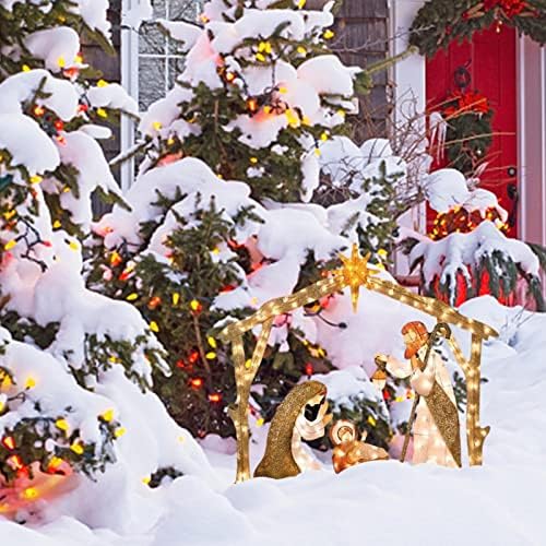 Cena da natividade iluminada Decorações de Natal, ornamento artificial de Natal com luzes LED, Decoração durável da cena da
