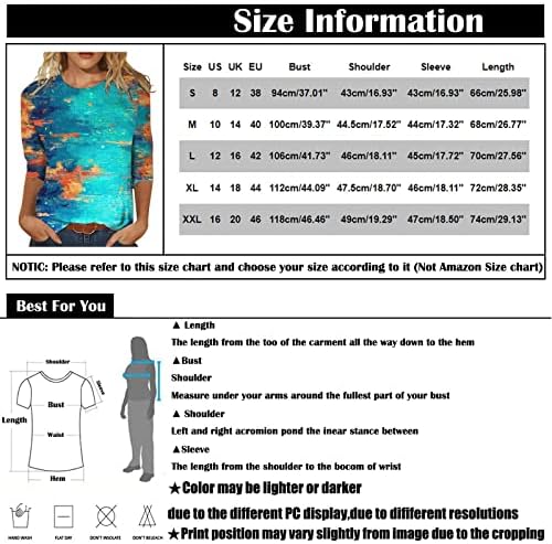 Moda feminina excessiva pescoço redondo 3/4 de manga top de camiseta impressa solta