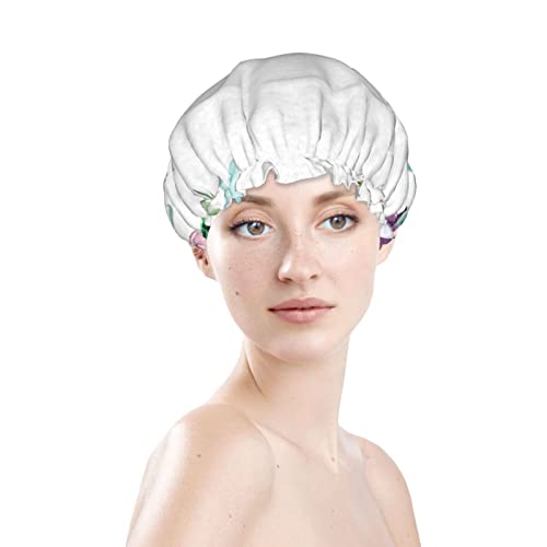 Mulheres reutilizáveis ​​Hainha esticada Cha cabelo Hat de aquarela Plantas suculentas Camadas duplas Tampa de chuveiro impermeável