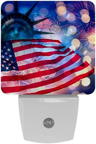 Rodailycay Night Light American Independence Day Bandra da Liberty, 2 Packs Night Lights Conecte -se na parede quente LED LED LIMPO