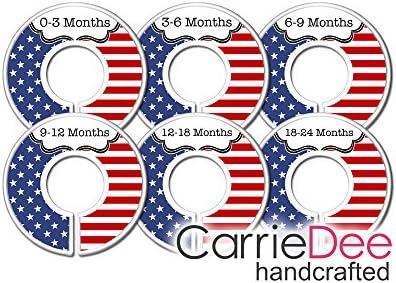 Divisores de tamanho do armário artesanal de Carriedee, organizadores de roupas de bebê, estrelas e listras patrióticas, bandeira americana - conjunto de 11