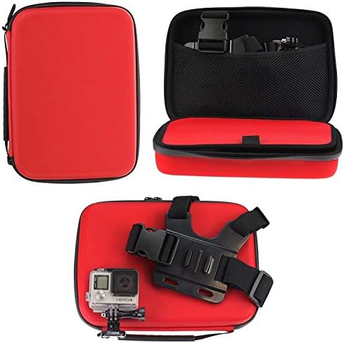 Navitech 9 em 1 Ação Kit de combinação de acessórios de câmera e estojo de armazenamento vermelho acidentado compatível