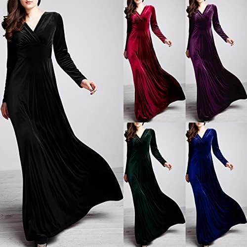 Mulheres sgasy Mulheres de manga comprida Velvet Velvet Dress Long Dress Vestido elegante de festa de festa lineado