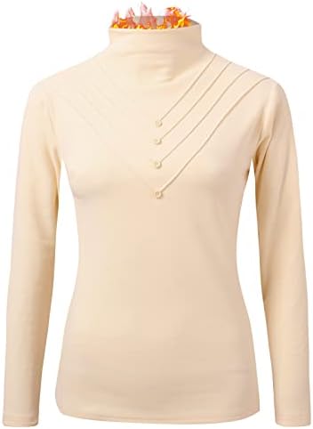 Camisas térmicas de manga comprida para mulheres de inverno quente simulado mock gurtleneck lã alinhada undershirts tops