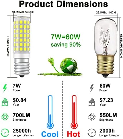 E17 LED BULB Dimmable, lâmpadas de microondas 7W, substituição incandescente de 60w para aparelho Over Stove, geladeira, alcance de