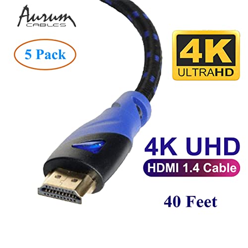Aurum Ultra Série HDMI Cabo HDMI com Ethernet - Extender de cabo HDMI de 40 pés e 40 pés suporta o canal de retorno de áudio e áudio até a resolução 4K - compatível com TV, PC, laptops, PS3-5