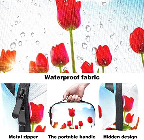 Beleza vibrante Tulipas vermelhas românticas Organizador eletrônico de flor, caixa de proteção à prova de choque, bolsa de bolsa