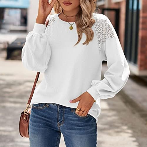 Mulheres Blusa moderna Blusa casual waffle tops tops de pulôver de cor sólida de manga comprida