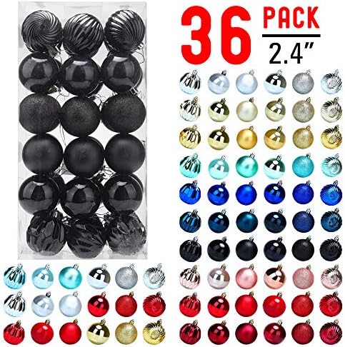 36pcs Black Christmas Balls Ornamentos para árvore de Natal, 60mm/2,4 Plástico Surnimentos de Natal de Natal colorido e decoração