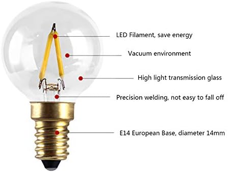 Manotopcom E14 Lâmpadas LED de LED de Edison vintage 1W Base européia e não-minúsculo 6500k Luz do dia Branco de 10 watts Substituição G40 Mini-globo equivalente a filamentos, vidro transparente, AC 110V