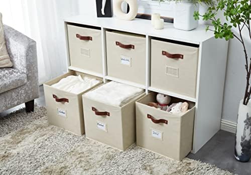Cubos de armazenamento Decomomo com titulares de etiquetas caixas de armazenamento dobráveis ​​para prateleiras com maçanetas