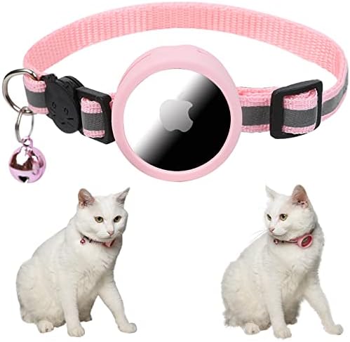 Airtag gato de gato colarinho, tag de ar de maçã integrado portador de gato silicone e sino, pequenos colares de gatos