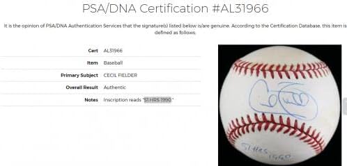 Cecil Fielder assinou e inscreveu 51 horas 1990 American League Baseball, PSA COA - Bolalls autografados