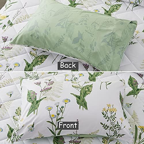 Conjunto de edredom floral da margarida Fadfay, tecido de algodão king size algodão de tecido leve colcha de verão imprimido microfibra cheia de microfibra folhas verdes de margarida macia para baixo para baixo para baixo