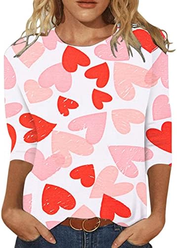 Camiseta do dia dos namorados mulheres fofas de coração tees gráficos 3/4 de manga casual camisa de beisebol túnica fofa tops túnica