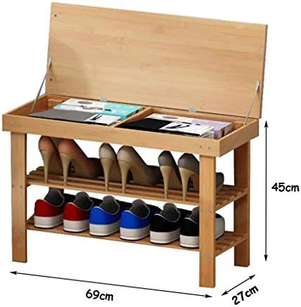 KMMK Bamboo 2 Tier Banco de sapato de madeira maciça Organizador de madeira Rack Sapato de salão, 69 × 27 × 45cm