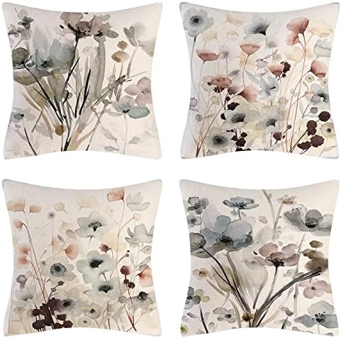 Capas de travesseiro de arremesso de Wyooxoo 18x18 Conjunto de 4 Flores Capas de travesseiros de fazenda Casos de almofada Modernos