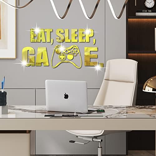 Eat Sleep Sleep Game espelhado Decalque de parede, adesivo de parede de jogos de acrílico, decoração da sala do jogador,