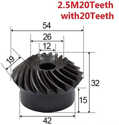Khjk chfeng-GG 2pcs 1: 1 engrenagem chanfrada 2.5 módulo 20 dentes + 20t Hole interno 12mm 90 graus comutação