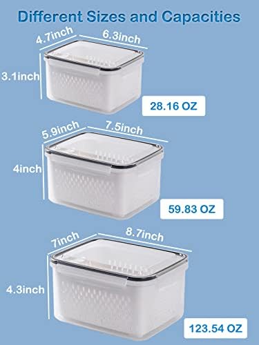GOJUSO 3 Tamanho Recipientes de armazenamento de frutas para geladeira com tampas organizador de alimentos de plástico transparente