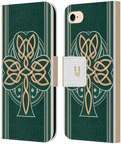 Caixa de cabeça projeta Dara Knot Celtic Shamrock Leather Book Carteira Capa compatível com Apple iPhone 7/8 / SE