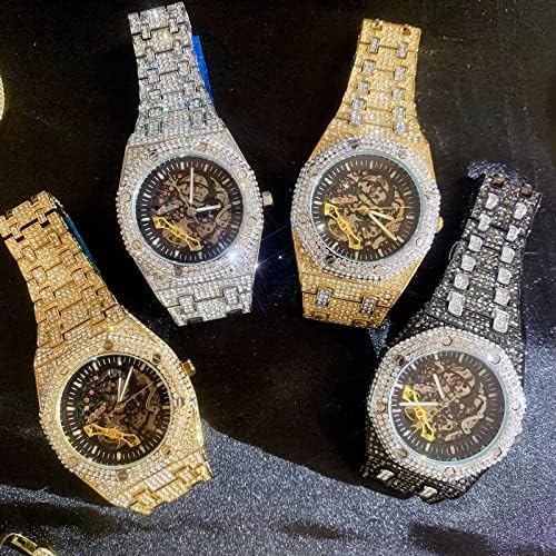 Icediamond 43mm Icepado Open Work Mechanical Automatic Watch, Watch Full Shiny Diamond Diamond Hand Winding Dial