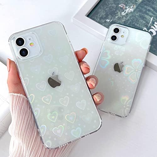 URARSSA Compatível com iPhone 12 Case Cristal fofo claro com laser Bling Glitter Flower Pattern Design For Women Girls Soft TPU