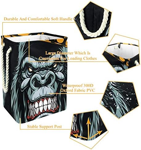 DJROW Cabeça gorila ferola engraçada com cesto de roupas de roupa de lavanderia de coroa e lareira
