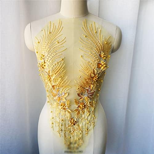 Twdyc Yellow Lace Flow Flower Tassel Minchas Stromestone Bordado Apliques do vestido bordado TRATAS COLAR MESH CAGO PACTH PACTH