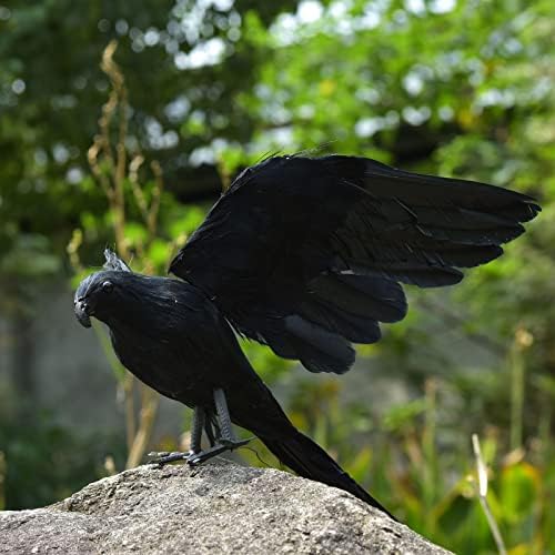 i0FGE4 Crow realista Crow Black Feathered Crow para decorações de Halloween Birds