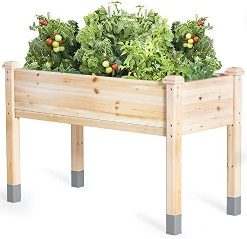 Misture a cama de jardim elevada de madeira com pernas, 32 ”L x 16” W, caixa de plantador grande reforçada elevada para ervas de flores