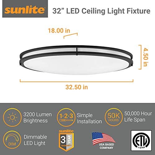 Sunlite 49104-su LED LED 32 polegadas Luminária de teto de montagem nivelada de 32 polegadas 40K-White Cool White,