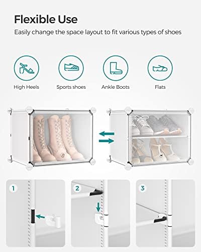 Rack de sapatos canções, 8 cubos organizador de sapatos com portas, 32 pares de armazenamento de sapatos de plástico,