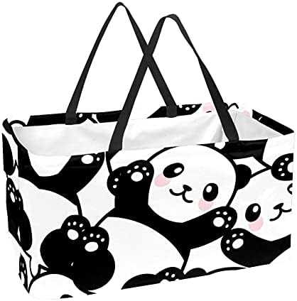 Lorvies Panda Black White Storage Bin Basket - grande retângulo para roupas, brinquedos, sapatos e piquenique