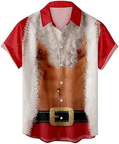 XXBR Christmas Camisetas de manga curta para homens, Natal Santa Papai Noel Button Button Down Down Tops Tops Home Party