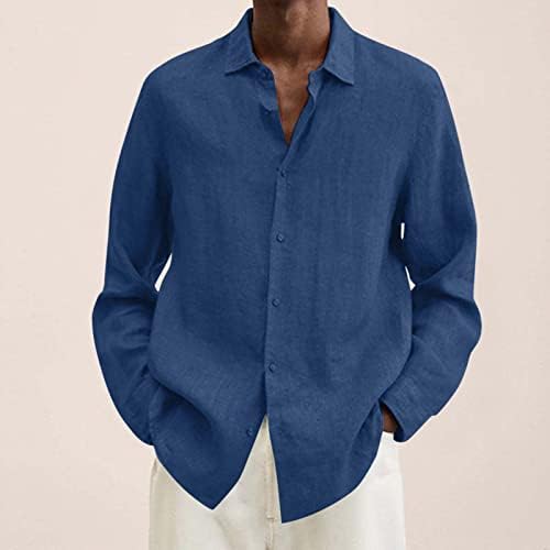 Camisa de linho creme masculino linho de algodão de verão sólido casual plus size size de camisa solta colar de colarinho de colarinho