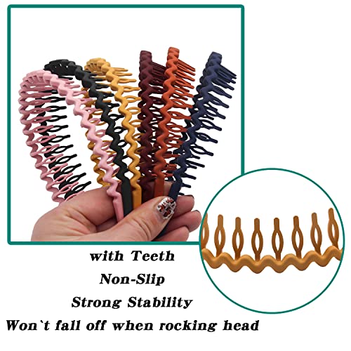Bandas de cabeça de dentes de plástico Yeshan, faixas onduladas com bandos com pentes finos não deslizantes para o cabelo feminino, pacote de 6